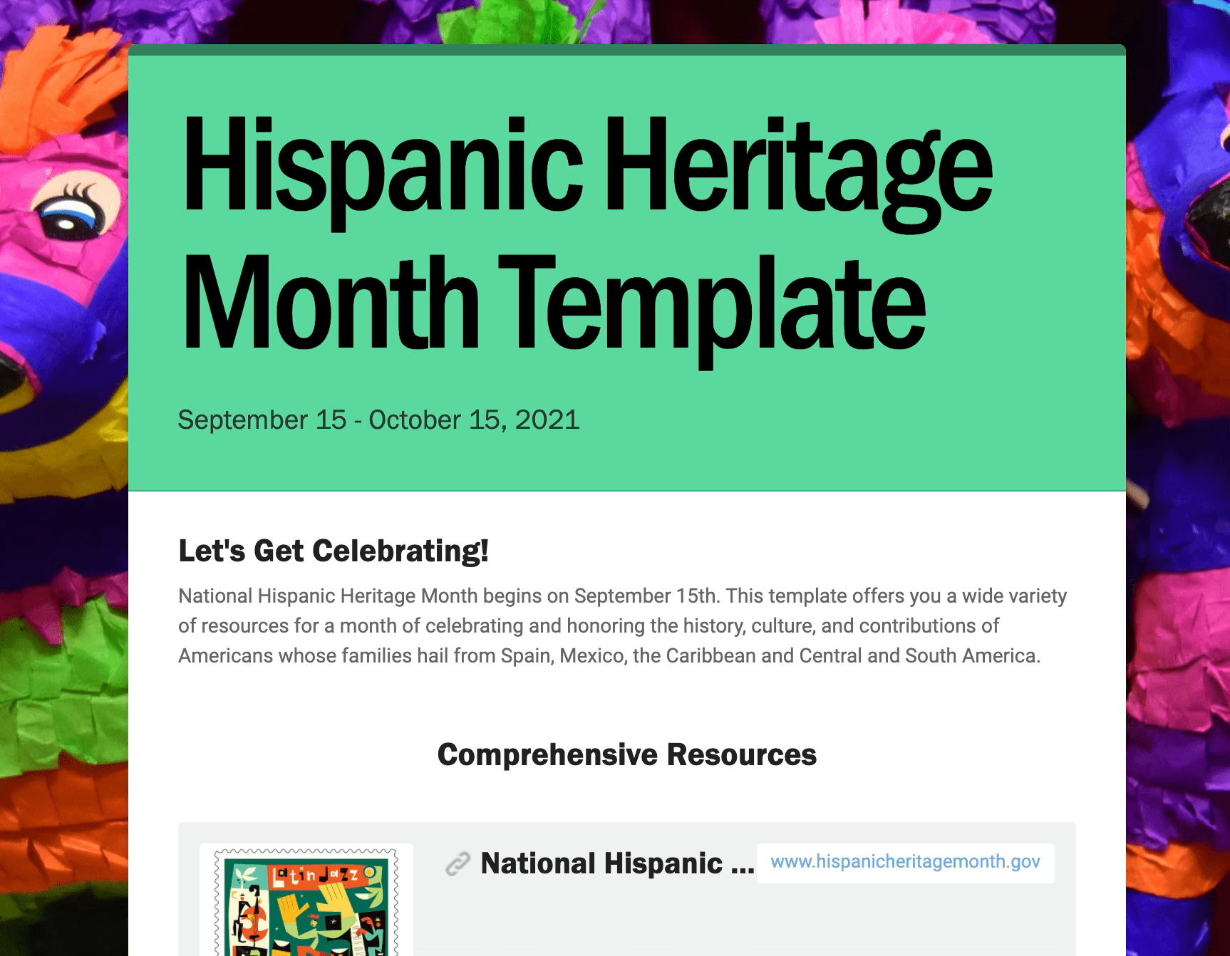 School Newsletter Template: National Hispanic Heritage Month