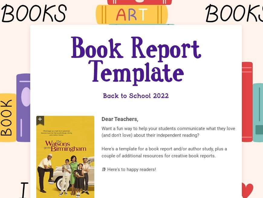 screen shot of a book report school newsletter template