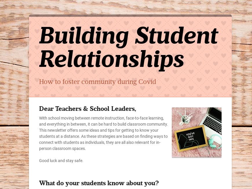 Building Student Relationships Newsletter Template