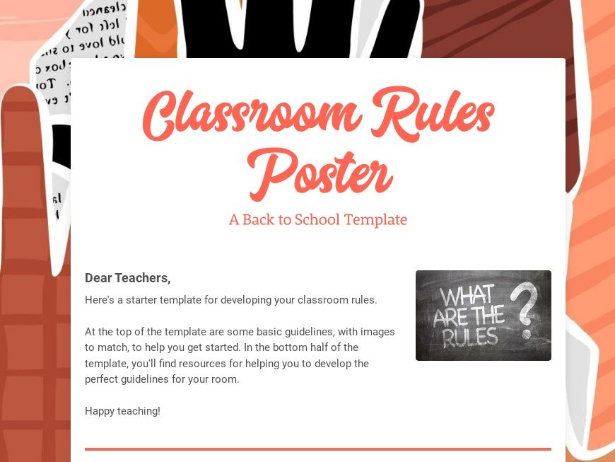 Clickable Classroom Rules Poster with diverse raised hands as background image