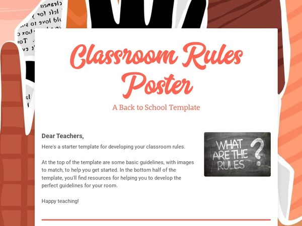 Back to School Newsletter Template: Classroom Rules Poster
