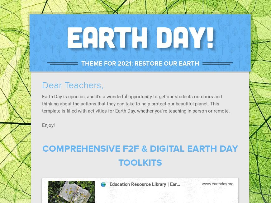 Earth Day Activities for Kids Template