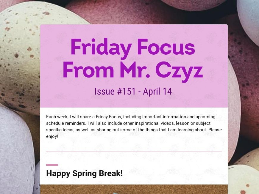 Friday Focus Faculty Newsletter on Smore