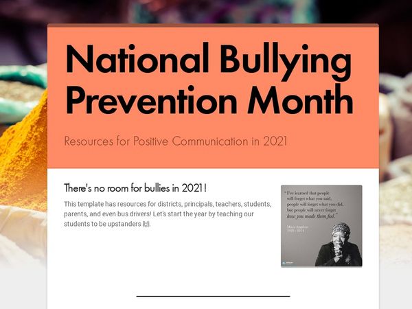 School Newsletter Template:  National Bullying Prevention Month