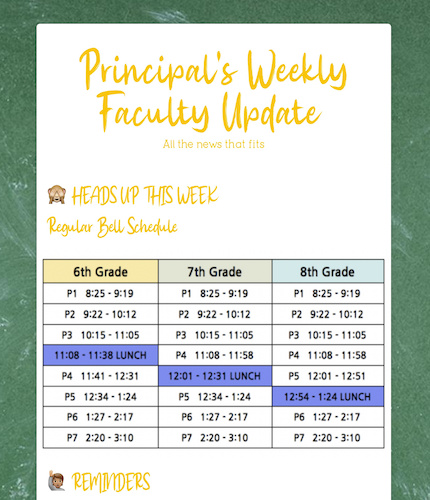 Principal Weekly Update Template