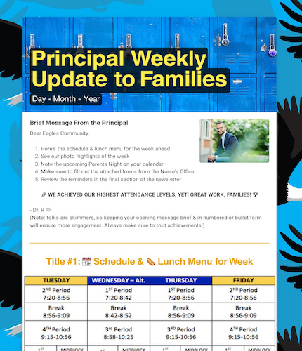 Principal Weekly Update to Families
