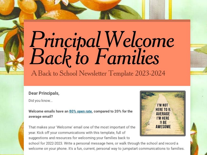 Screen shot of Welcome Back school newsletter template for principals