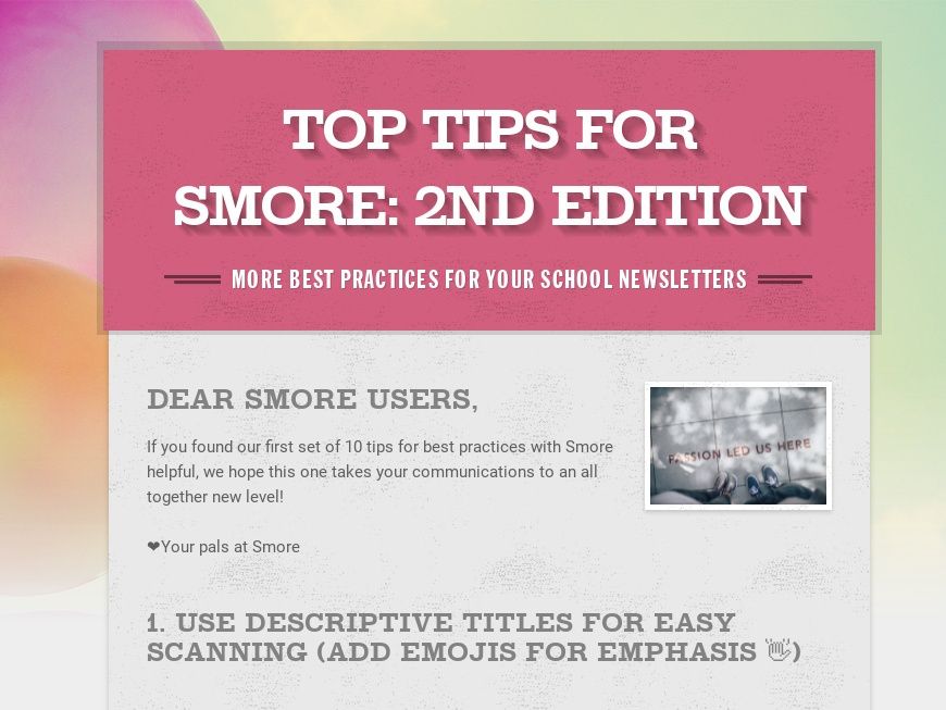 Image of Smore Top Tips template for how to communicate with parents