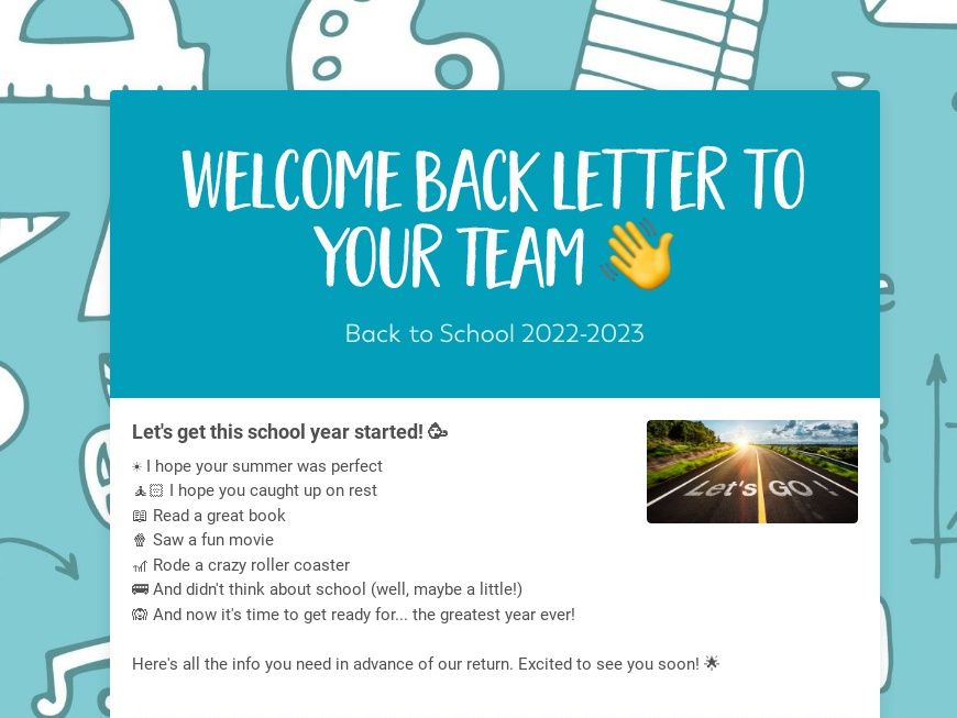 Welcome Back to Your Team School Newsletter