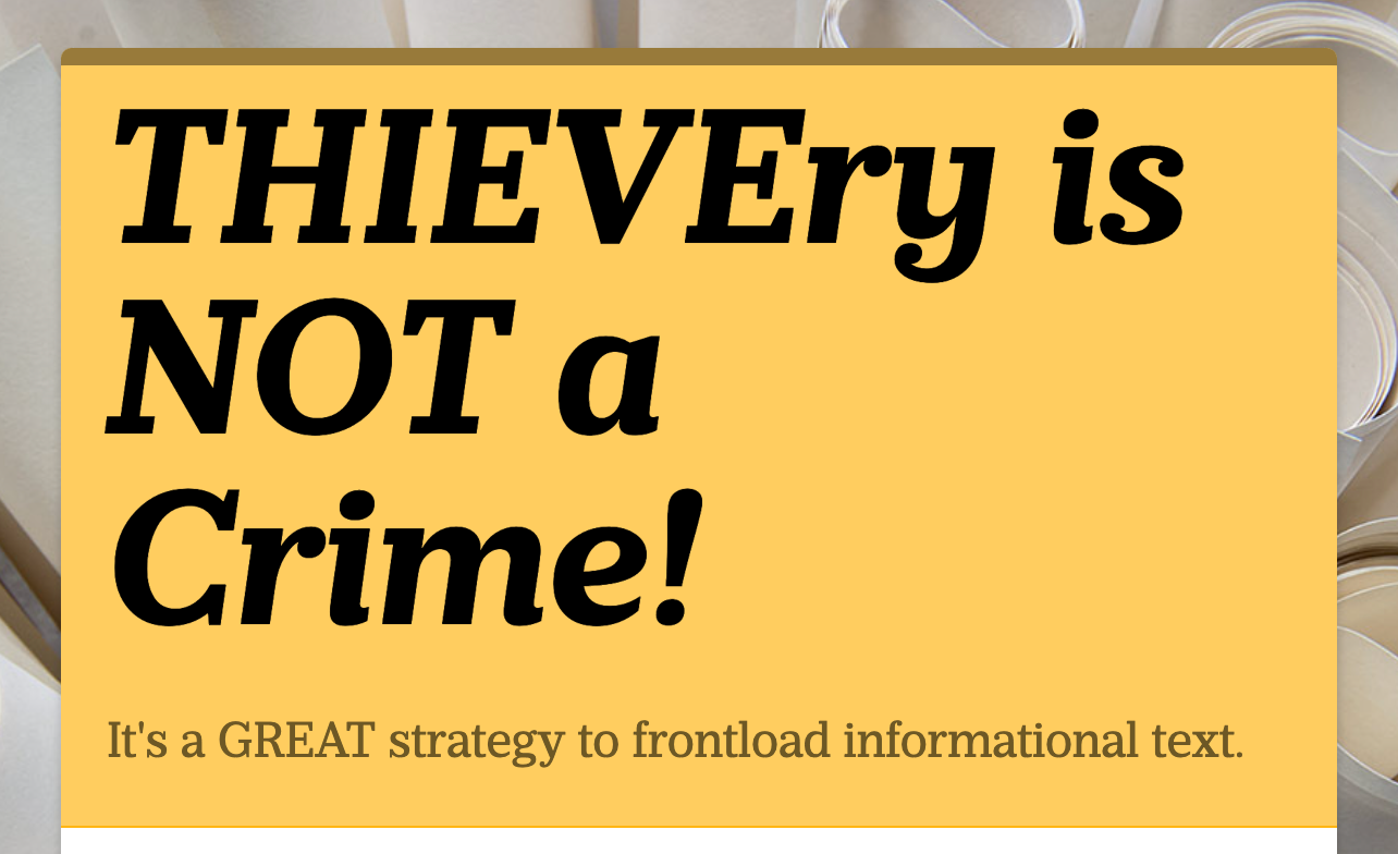 School Newsletter titled THIEVEry is not a crime