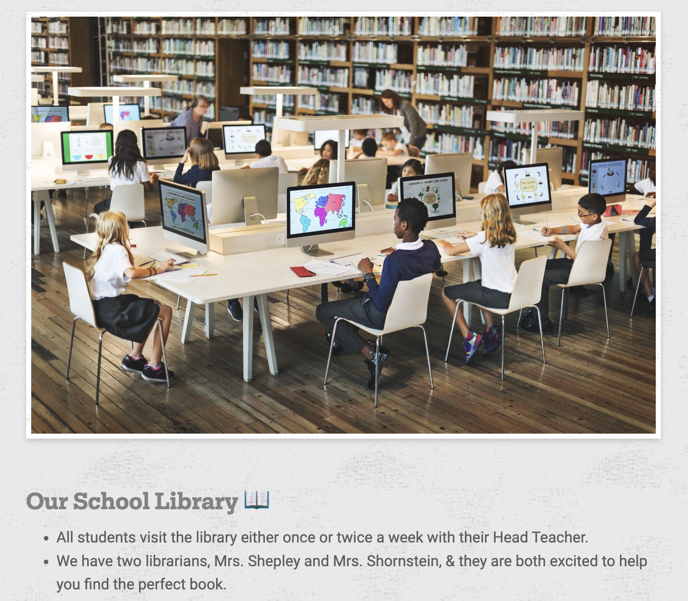 Picture of students at computer stations in the school library