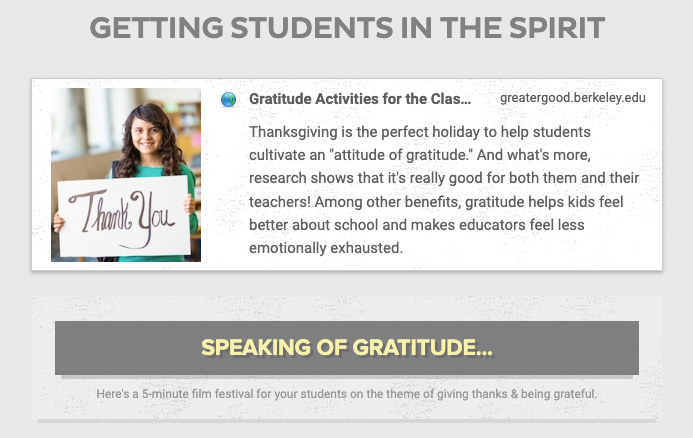snippet from a Thanksgiving school newsletter template