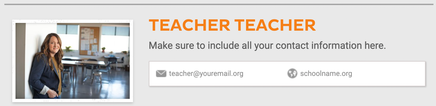 Screen shot of teacher contact info for November Newsletter Template