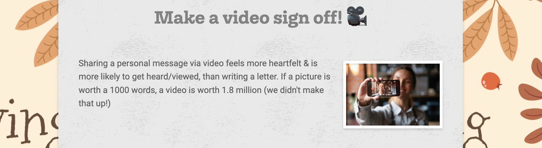 screen shot of a slice of a Thanksgiving Newsletter suggesting a video sign off