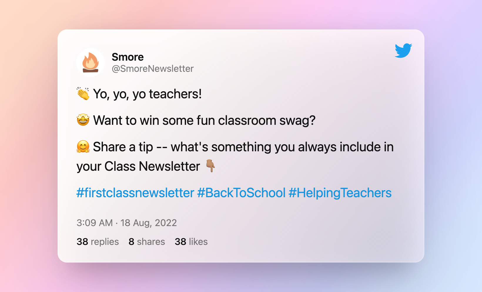 tweet asking teachers to share tips of what they include in a class newsletter