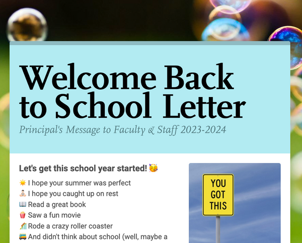 A Welcome Back to School Letter for Faculty & Staff